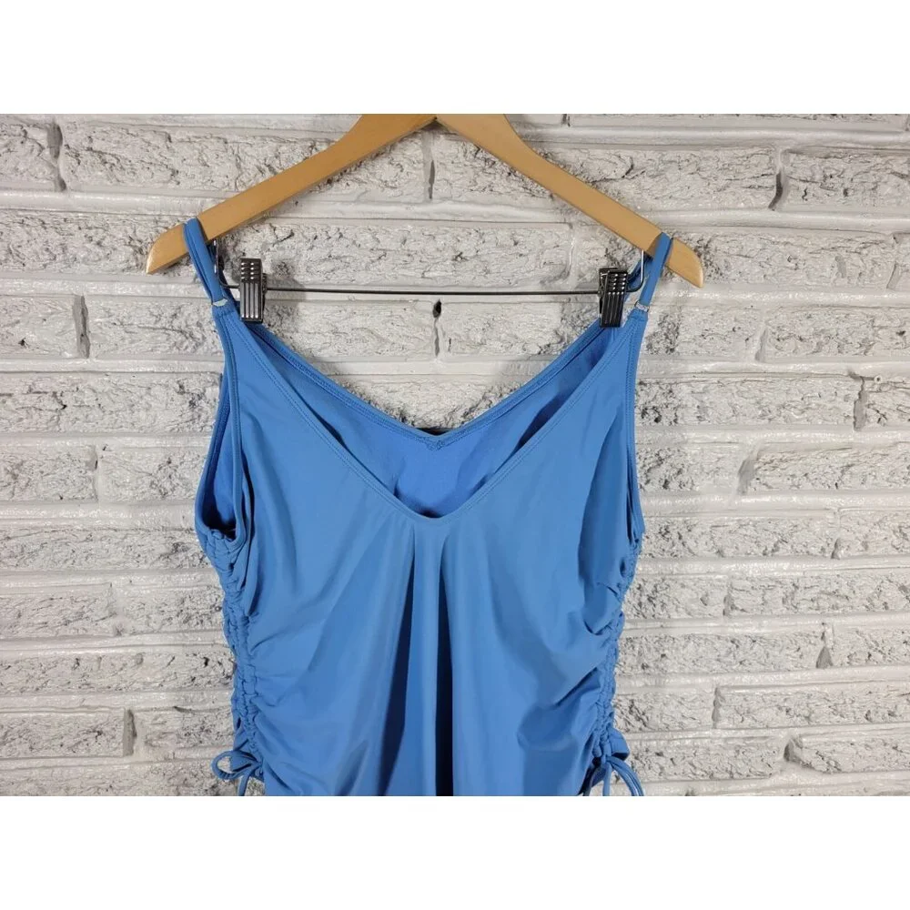 Time and Tru Womens One Piece Swimsuit XL Blue Spaghetti Strap Bathing BLU197E